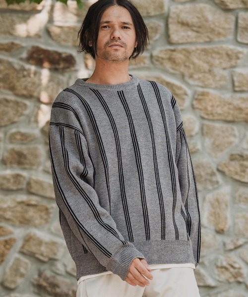CAMBIO（カンビオ）の「mn3188-Stripe Jacquard Buttonless Knit Pullover ニット(A56525cmb)（ニット/セーター・メンズ・ミックスグレー/ブラック系その他/キナリ/ネイビー・S/M/L）」の16枚目の写真