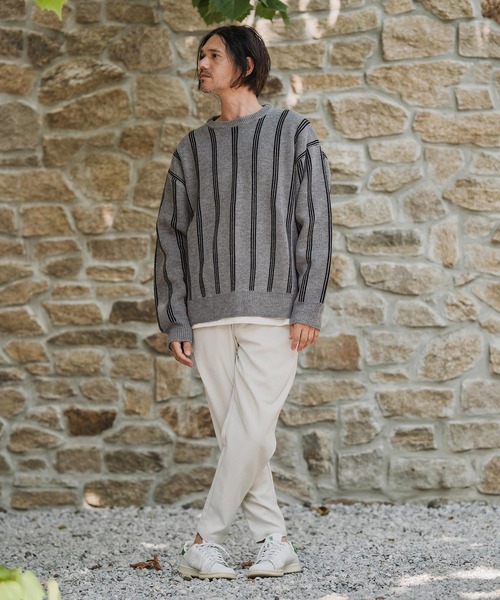 CAMBIO（カンビオ）の「mn3188-Stripe Jacquard Buttonless Knit Pullover ニット(A56525cmb)（ニット/セーター・メンズ・ミックスグレー/ブラック系その他/キナリ/ネイビー・S/M/L）」の18枚目の写真