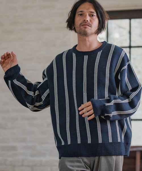 CAMBIO（カンビオ）の「mn3188-Stripe Jacquard Buttonless Knit Pullover ニット(A56525cmb)（ニット/セーター・メンズ・ミックスグレー/ブラック系その他/キナリ/ネイビー・S/M/L）」の19枚目の写真