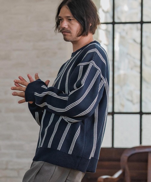 CAMBIO（カンビオ）の「mn3188-Stripe Jacquard Buttonless Knit Pullover ニット(A56525cmb)（ニット/セーター・メンズ・ミックスグレー/ブラック系その他/キナリ/ネイビー・S/M/L）」の21枚目の写真