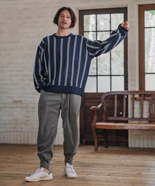 CAMBIO（カンビオ）の「mn3188-Stripe Jacquard Buttonless Knit Pullover ニット(A56525cmb)（ニット/セーター・メンズ・ミックスグレー/ブラック系その他/キナリ/ネイビー・S/M/L）」の22枚目の写真
