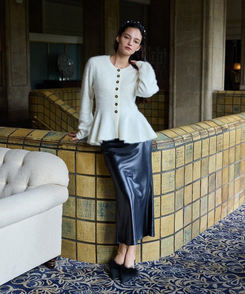 ウール起毛ペプラムニットカーディガン（ノーカラージャケット）｜EIMY