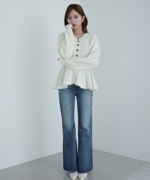 セール】ウール起毛ペプラムニットカーディガン（ノーカラージャケット