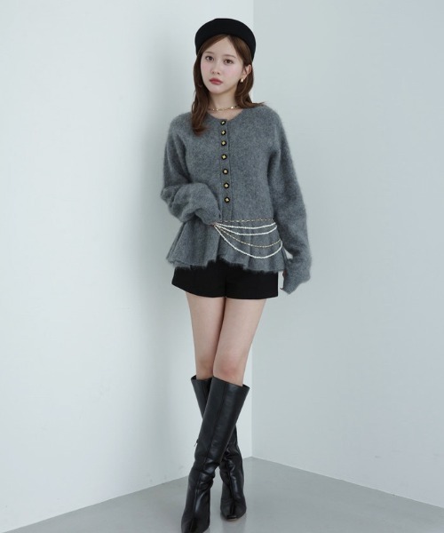 【未使用タグ付き】eimy istoire ウール起毛ペプラムニットカーディガン セール】ウール起毛ペプラムニットカーディガン（ノーカラージャケット