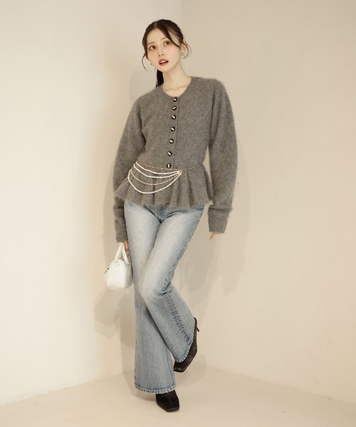 【未使用タグ付き】eimy istoire ウール起毛ペプラムニットカーディガン セール】ウール起毛ペプラムニットカーディガン（ノーカラージャケット