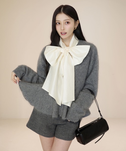 セール】ウール起毛ペプラムニットカーディガン（ノーカラージャケット