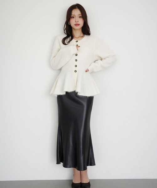 ウール起毛ペプラムニットカーディガン（ノーカラージャケット）｜EIMY