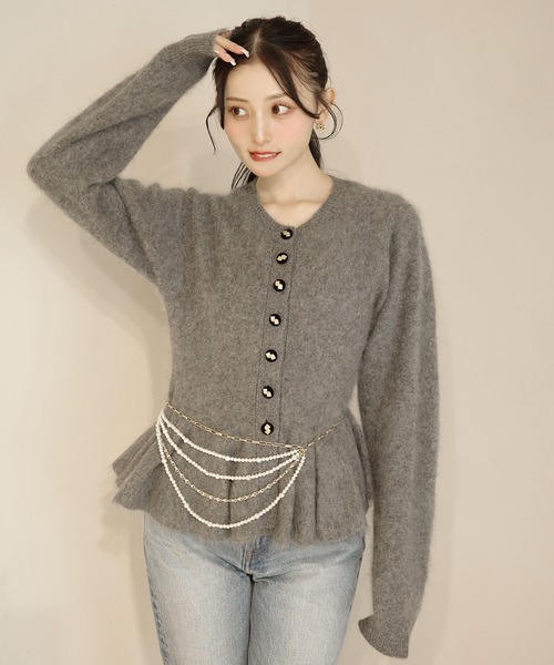 【未使用タグ付き】eimy istoire ウール起毛ペプラムニットカーディガン ウール起毛ペプラムニットカーディガン（ノーカラージャケット）｜EIMY