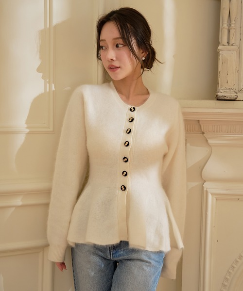 ウール起毛ペプラムニットカーディガン（ノーカラージャケット）｜EIMY