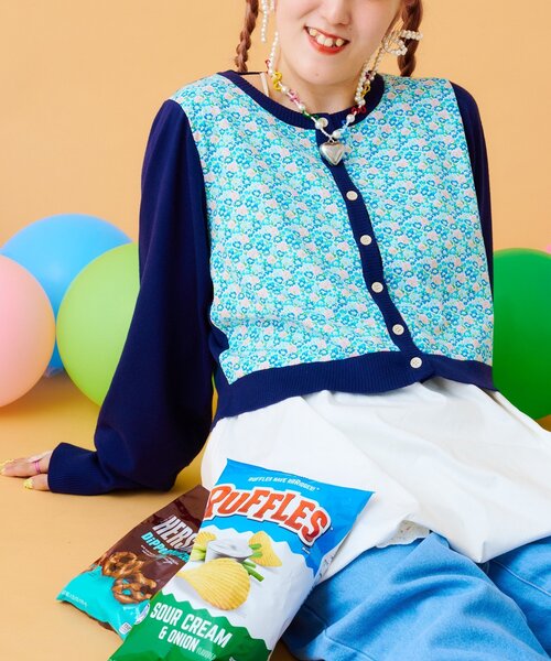 セール】【あみこ企画】花柄切替カーディガン（カーディガン/ボレロ