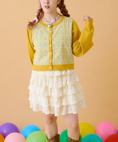 セール】【あみこ企画】花柄切替カーディガン（カーディガン/ボレロ