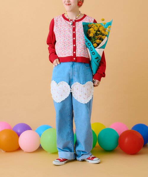 最終価格‼️未使用❣️アルベロベロ　ぶたちゃんレースのカラフルカーディガン セール】【あみこ企画】花柄切替カーディガン（カーディガン/ボレロ