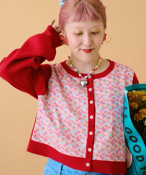 セール】【あみこ企画】花柄切替カーディガン（カーディガン/ボレロ