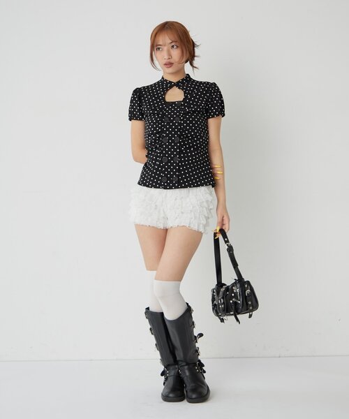 WHO'S WHO gallery(フーズフーギャラリー)の「レースショートパンツ(無地/ドット/チェック/レオパード)(その他パンツ・レディース・ブラック/オフホワイト/ネイビー/グレー/ブラック系その他/ブラウン/ブラック系その他2/ホワイト系その他/アイボリー/ピンク/ブラック系その他3/サックスブルー/ホワイト系その他3・FREE)」の17枚目の写真