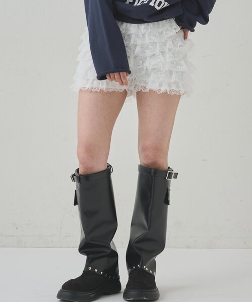WHO'S WHO gallery（フーズフーギャラリー）の「レースショートパンツ(無地/ドット/チェック/レオパード)（その他パンツ・レディース・ブラック/オフホワイト/ネイビー/グレー/ブラック系その他/ブラウン/ブラック系その他2/ホワイト系その他/アイボリー/ピンク/ブラック系その他3/サックスブルー・FREE）」の16枚目の写真