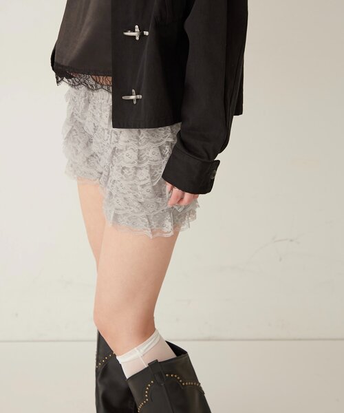 WHO'S WHO gallery（フーズフーギャラリー）の「レースショートパンツ(無地/ドット/チェック/レオパード)（その他パンツ・レディース・ブラック/オフホワイト/ネイビー/グレー/ブラック系その他/ブラウン/ブラック系その他2/ホワイト系その他/アイボリー/ピンク/ブラック系その他3/サックスブルー・FREE）」の21枚目の写真
