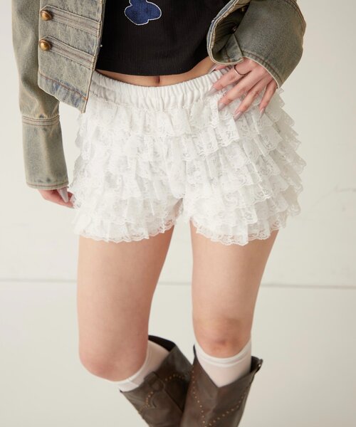 レースショートパンツ(無地/ドット/チェック/レオパード)（その他