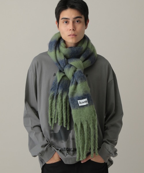 ALAND（エーランド）の「【UNISEX】ALAND／ボーダーマフラー（マフラー・レディース・ブルー/ブラウン・FREE）」の2枚目の写真