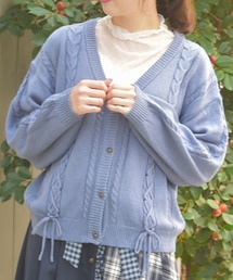 THE TOE ライトブルー ケーブルニットカーディガン S ケーブルニット」に該当するカーディガン/ボレロ（ブルー・ネイビー