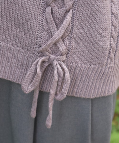 axes femme（アクシーズファム）の「編み上げケーブルニットカーディガン（カーディガン/ボレロ・レディース・キナリ/ブルー/グレイッシュベージュ/ピンク・FREE）」の8枚目の写真