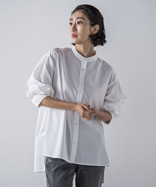 la.f…(ラエフ)の「【biyori/極】"こなれ袖がポイント"バンドカラーシャツ(シャツ/ブラウス・レディース・オフホワイト/ブルー/ダークネイビー・9号/7号)」の1枚目の写真