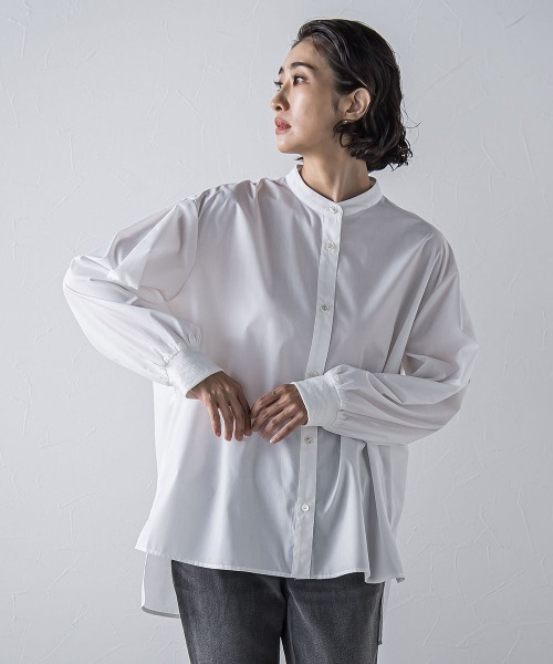 la.f…(ラエフ)の「【biyori/極】"こなれ袖がポイント"バンドカラーシャツ(シャツ/ブラウス・レディース・オフホワイト/ブルー/ダークネイビー・9号/7号)」の4枚目の写真