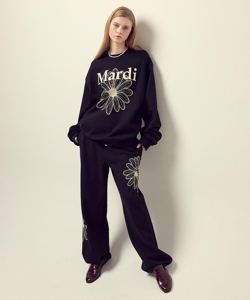 新品 マルディ スウェット 上下 セットアップ オートミール ブラック フラワー OVERSIZED SWEATSHIRT FLOWERMARDI / オーバーサイズ スウェットシャツ