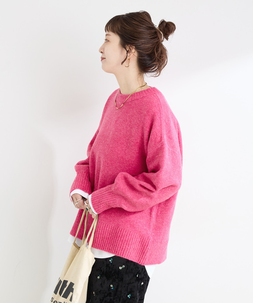 B.C STOCK（ベーセーストック）の「FOXMIXクルーネックプルオーバー（ニット/セーター・レディース・ブルー/ベージュ/ブラウン/レッド/ピンク/サックスブルー・FREE）」の8枚目の写真