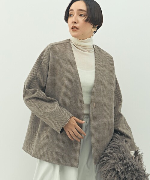 NOLLEY’S（ノーリーズ）の「ウォッシャブルストレッチジャージハオリ（ブルゾン・レディース・ベージュ/ベージュ系その他/ブラック・FREE）」の2枚目の写真