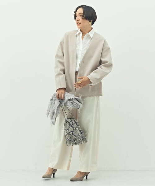 NOLLEY’S（ノーリーズ）の「ウォッシャブルストレッチジャージハオリ（ブルゾン・レディース・ベージュ/ベージュ系その他/ブラック・FREE）」の14枚目の写真