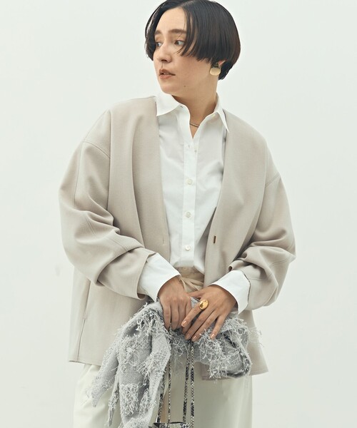 NOLLEY’S（ノーリーズ）の「ウォッシャブルストレッチジャージハオリ（ブルゾン・レディース・ベージュ/ベージュ系その他/ブラック・FREE）」の13枚目の写真