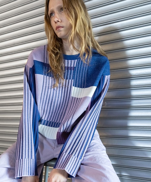 AULA AILA（アウラアイラ）の「【WEB限定】カラーブロックニットプルオーバー（ニット/セーター・レディース・ブラック/ライトグレー/ライム/ピンク/オレンジ・0）」の4枚目の写真