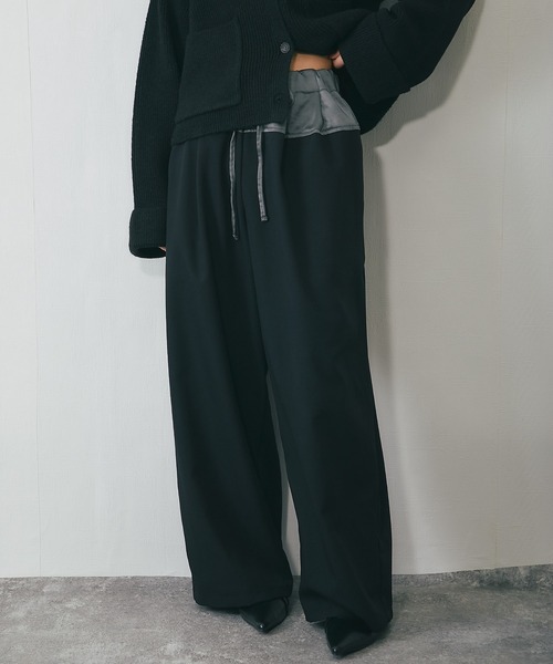 T/R/Puツイルxヴィンテージサテン切替タックパンツ（その他パンツ