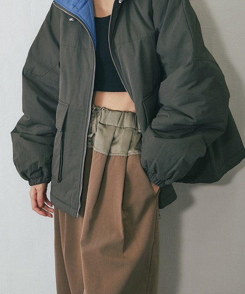 T/R/Puツイルxヴィンテージサテン切替タックパンツ（その他パンツ