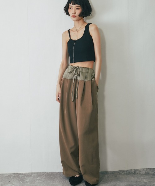 パンツ AnjinMOBSTYLES T/R/Puツイルxヴィンテージサテン切替タックパンツ（その他パンツ
