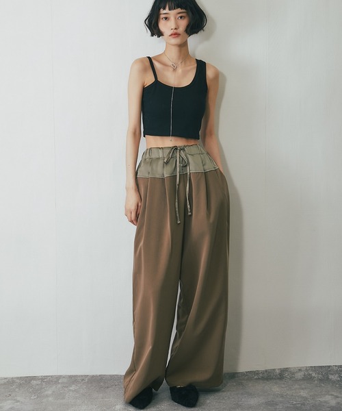 T/R/Puツイルxヴィンテージサテン切替タックパンツ（その他パンツ