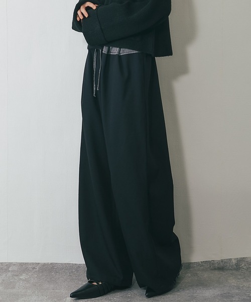 T/R/Puツイルxヴィンテージサテン切替タックパンツ（その他パンツ