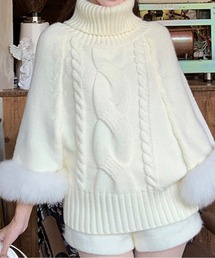 LUCPY(ラクピー)のファースリーブケーブルタートルネックポンチョ(ポンチョ)