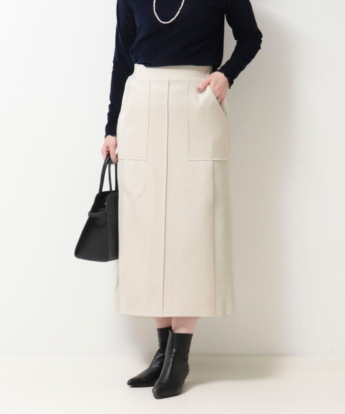 MICO COULIER（ミコクリエ）の「《セットアップ対応》スエード×リブワークスカート（スカート・レディース・チャコールグレー/ブラック/キナリ・38/36）」の2枚目の写真