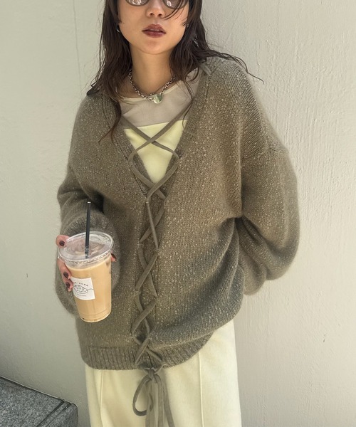 BACK OPEN LACE UP KNIT TOP（ニット/セーター）｜Ameri（アメリ）の