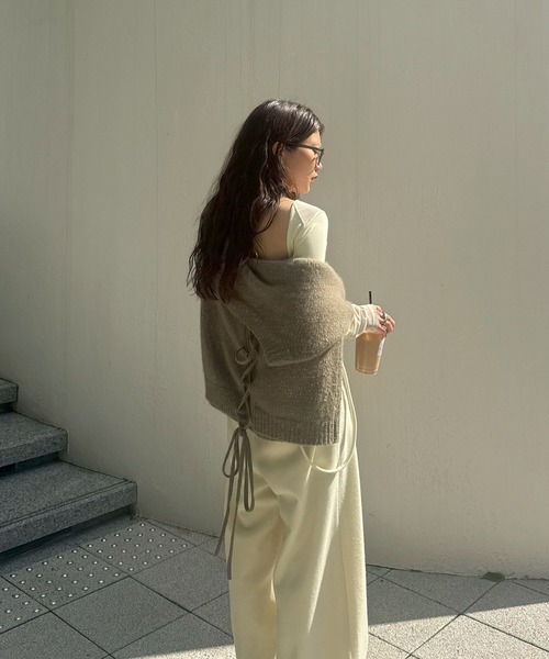 Ameri（アメリ）の「BACK OPEN LACE UP KNIT TOP（ニット/セーター