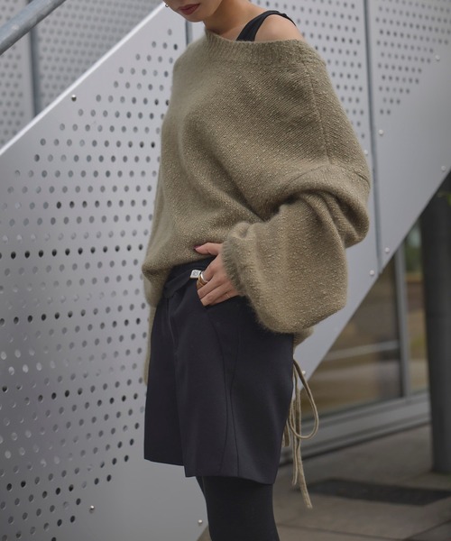 Ameri（アメリ）の「BACK OPEN LACE UP KNIT TOP（ニット/セーター