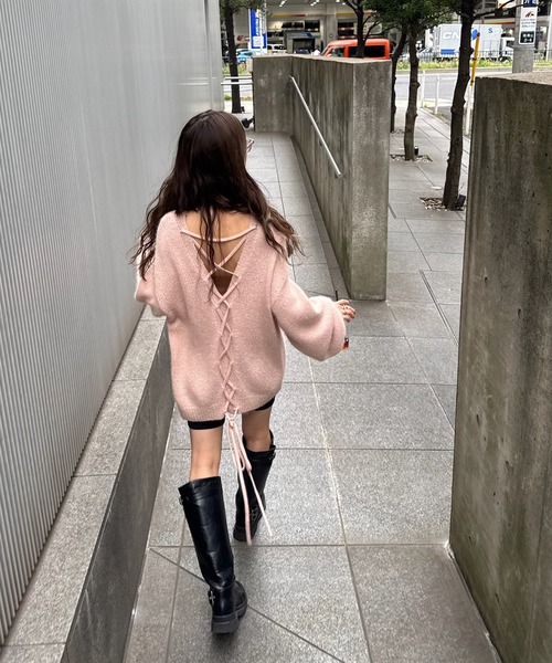 BACK OPEN LACE UP KNIT TOP（ニット/セーター）｜Ameri（アメリ）の