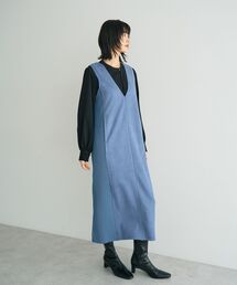 YECCA VECCA（イェッカヴェッカ）の「ニット切替フェイクスエードジャンスカ（ジャンパースカート）」