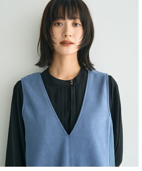 YECCA VECCA(イェッカヴェッカ)の「ニット切替フェイクスエードジャンスカ(ジャンパースカート・レディース・ブルー/チャコールグレー/グレイッシュベージュ・FREE)」の7枚目の写真