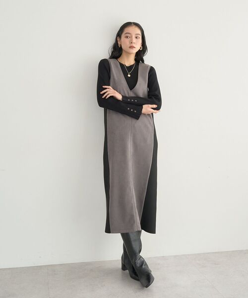 YECCA VECCA(イェッカヴェッカ)の「ニット切替フェイクスエードジャンスカ(ジャンパースカート・レディース・ブルー/チャコールグレー/グレイッシュベージュ・FREE)」の18枚目の写真