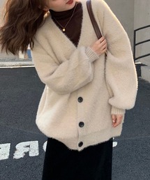 フェザーニットカーディガン / ビッグシルエット 韓国 ふわふわ もこもこ