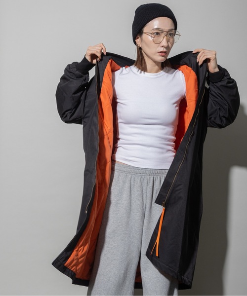 DUFFER St E MA1 ロング　ブラック　オレンジ　サイズM セール】MA-1 中綿オーバーサイズコート（その他アウター）｜lodie