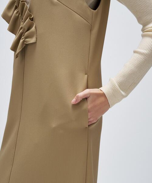 cloenc（クロエンス）の「【マシンウォッシュ】2wayフリルジャンパースカート（ワンピース・レディース・ベージュ/チャコールグレー・02/01）」の13枚目の写真