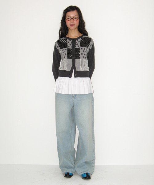 RONRON(ロンロン)の「DOT STRIPE MIX KNIT CARDIGAN DARK GREY(カーディガン/ボレロ・レディース・その他・FREE)」の4枚目の写真